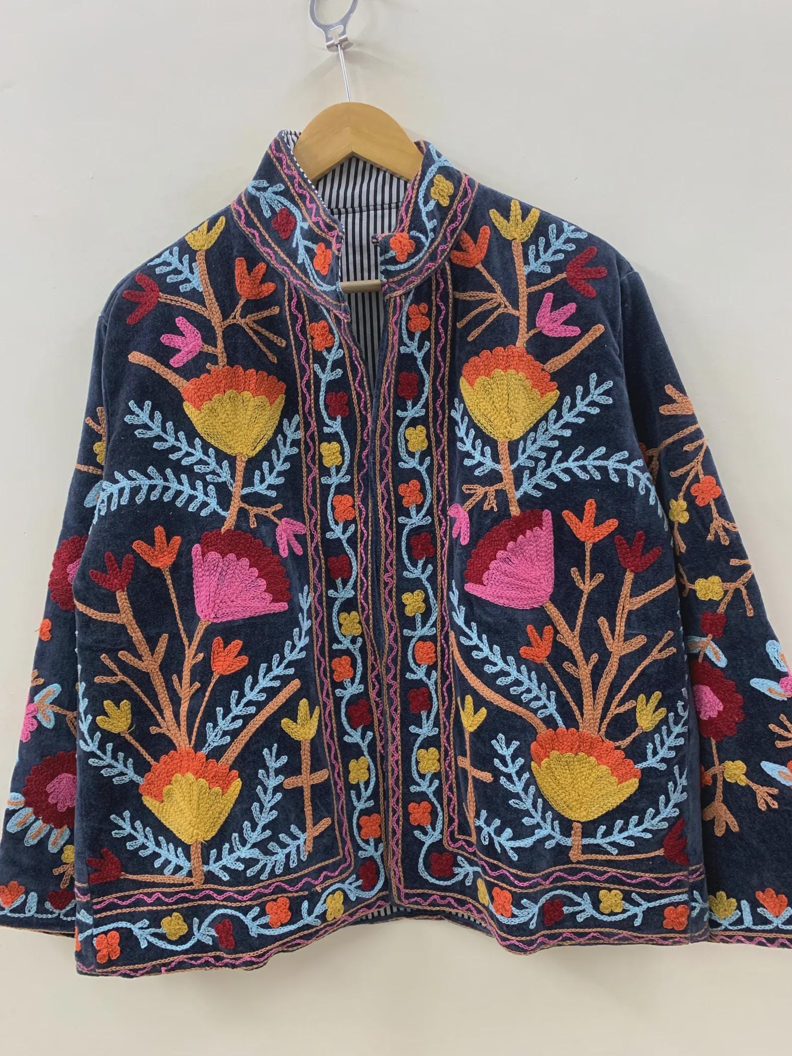 Handmade Velvet Suzani Jacket: Embroidered Bohemian Coat Bohozani