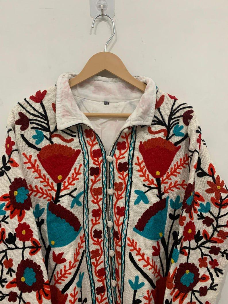 Hand Embroidered Floral Velvet Suzani Jacket, Warm Winter Coat Bohozani