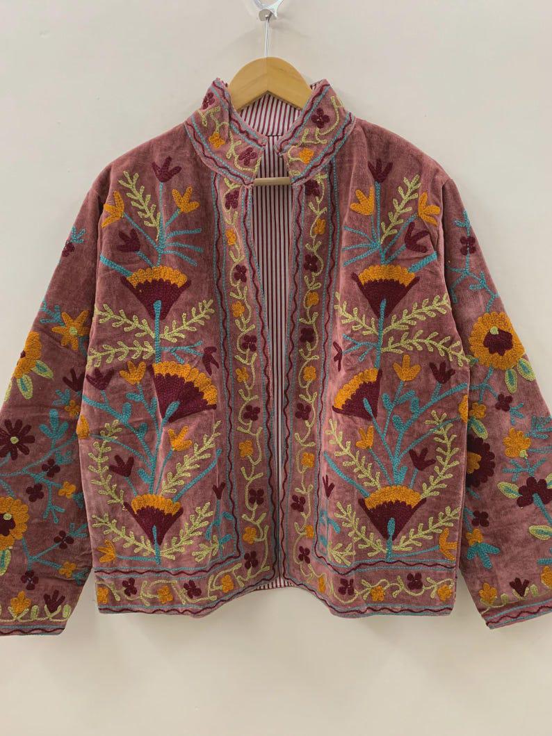 Suzani Embroidered Velvet Jacket | Handmade Cropped Bohemian Outerwear Bohozani
