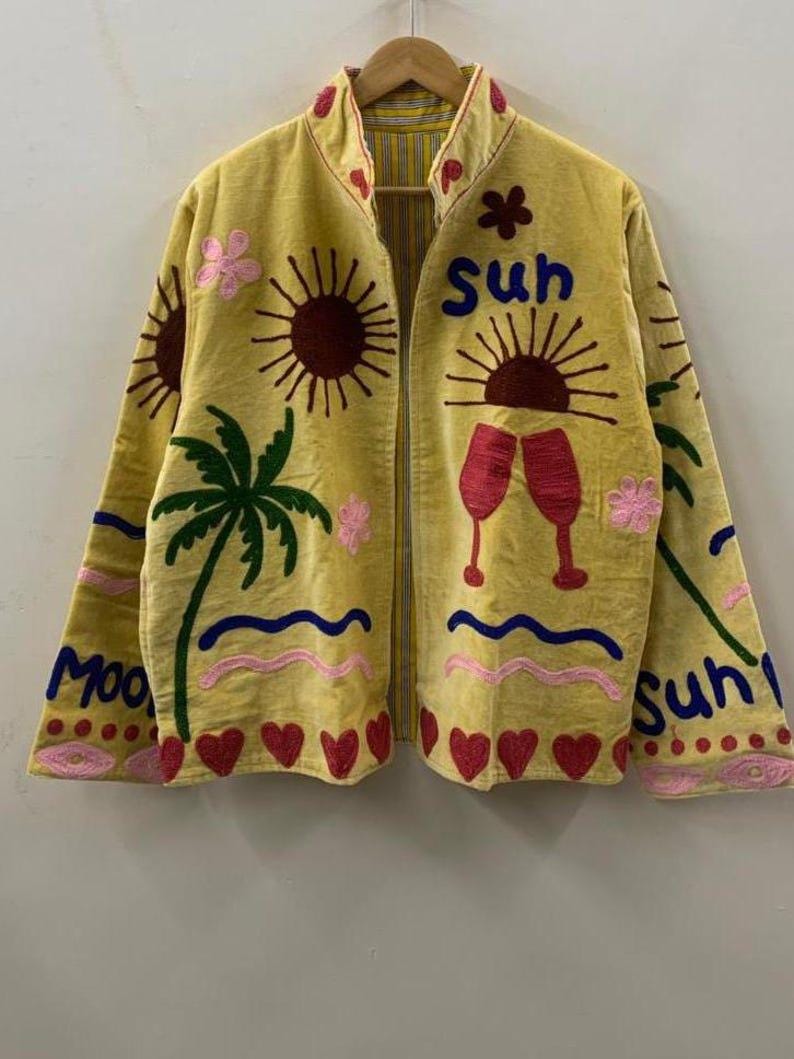 Embroidered Velvet Suzani Jacket | Bohemian Indian Coat Bohozani