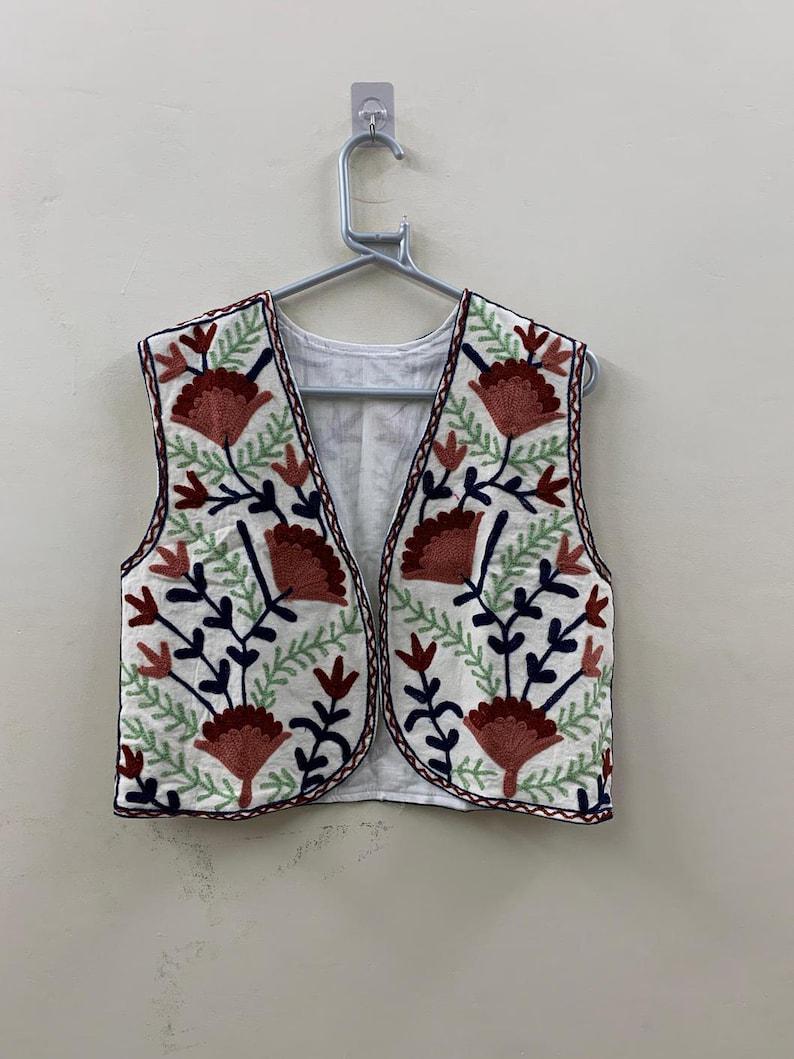 Suzani Embroidered Velvet Vest: Boho Floral Waistcoat, Cotton Lined Jacket Bohozani