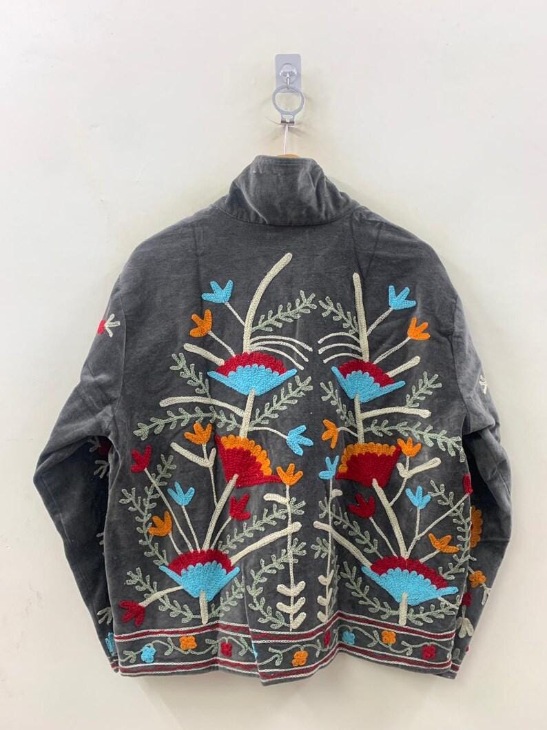 Floral Hand Embroidered Velvet Suzani Coat | Duster Boho Jacket | Gift For Her Bohozani