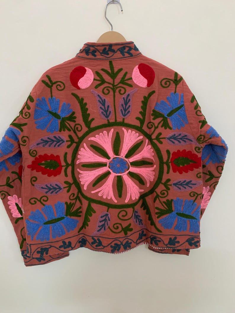 Hand-Embroidered Suzani Velvet Jacket | Bohemian Floral Duster Bohozani