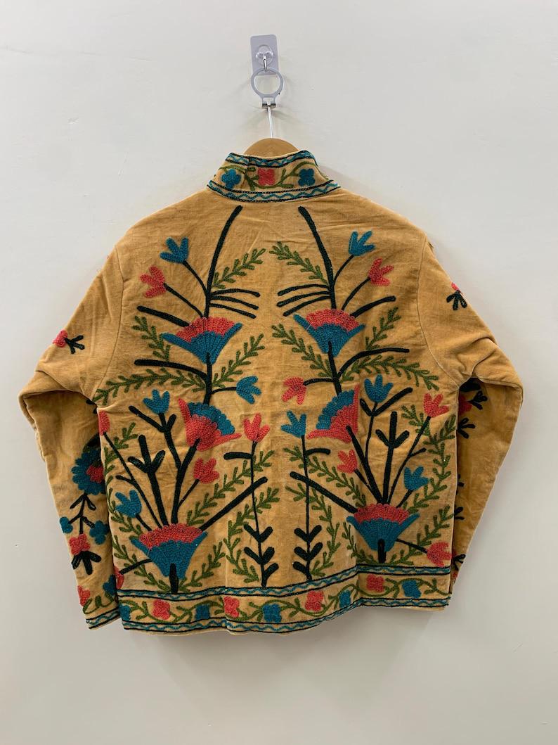 Yellow Velvet Suzani Jacket – Hand-Embroidered Boho Ethnic Kimono Outerwear Bohozani