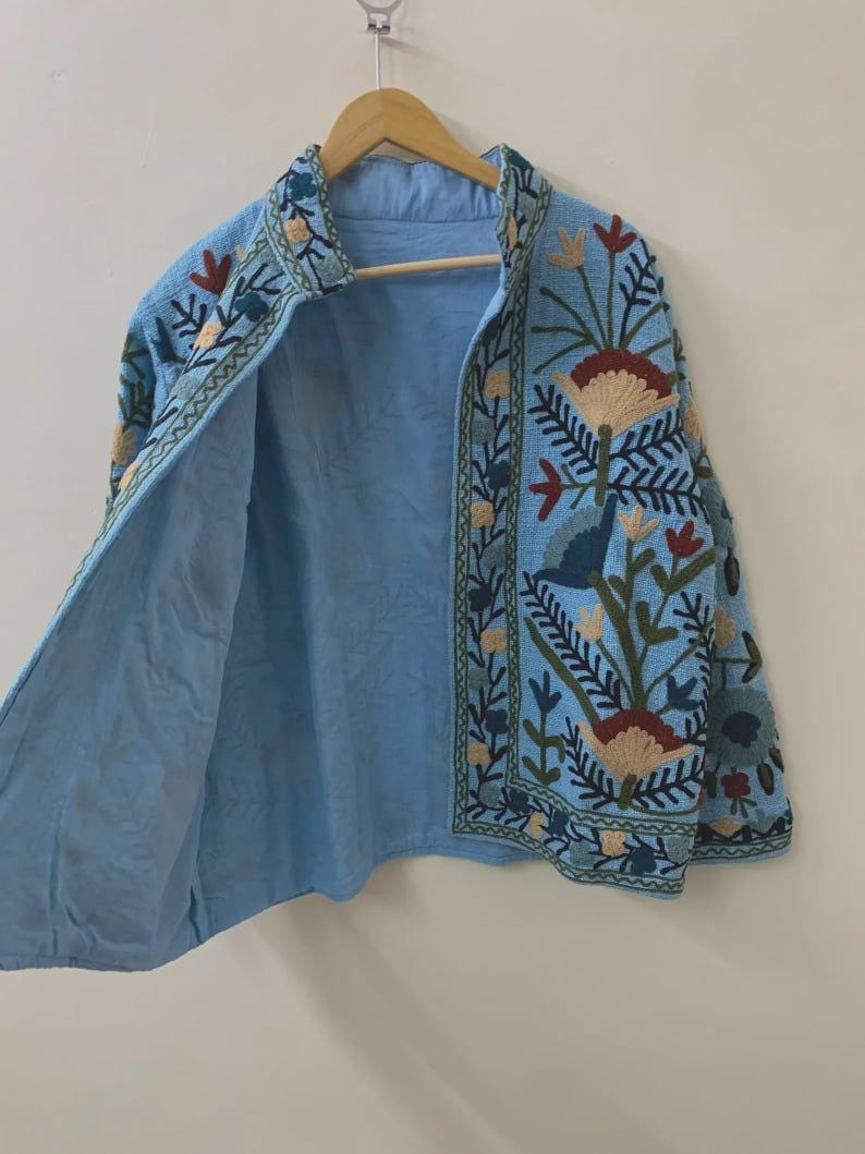 Embroidered Cotton Velvet Suzani Jacket | Floral Folk Art Boho Outerwear Bohozani