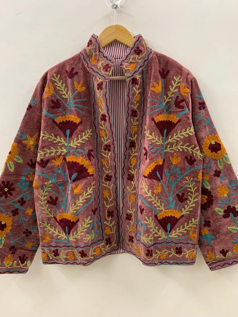 Suzani Embroidered Velvet Jacket | Handmade Short Bohemian Festival Coat Bohozani