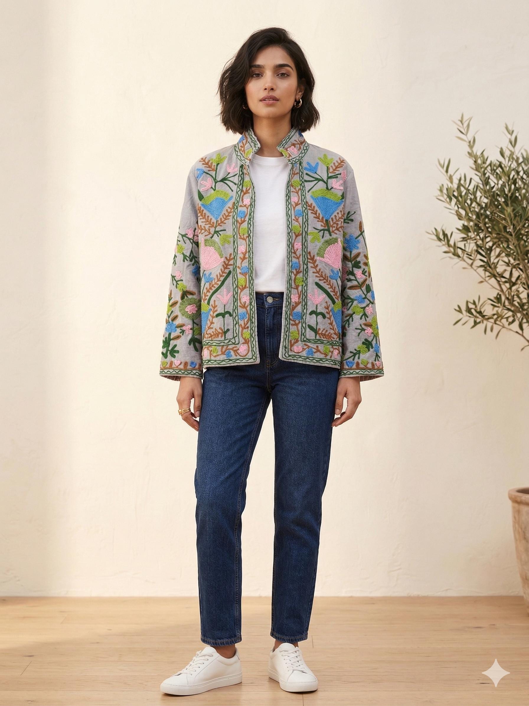 NEW COLLECTION Hand-Embroidered Velvet Suzani Jacket – Boho Ethnic Kimono Outerwear Bohozani