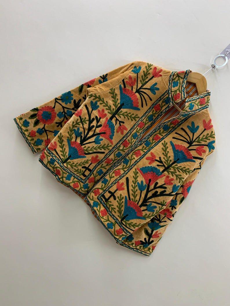 Hand-Embroidered Suzani Velvet Jacket | Floral Bohemian Coat Bohozani
