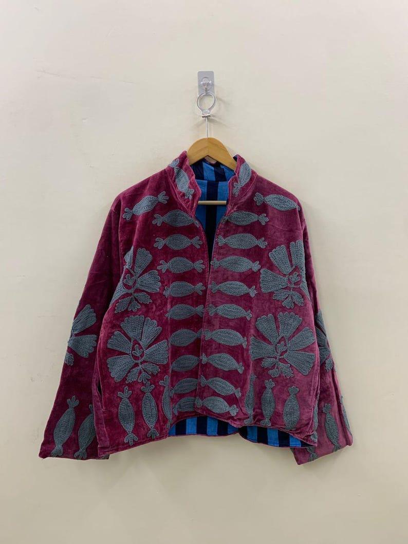 Velvet Suzani Embroidered Short Jacket | Boho Festival Statement Outerwear Bohozani