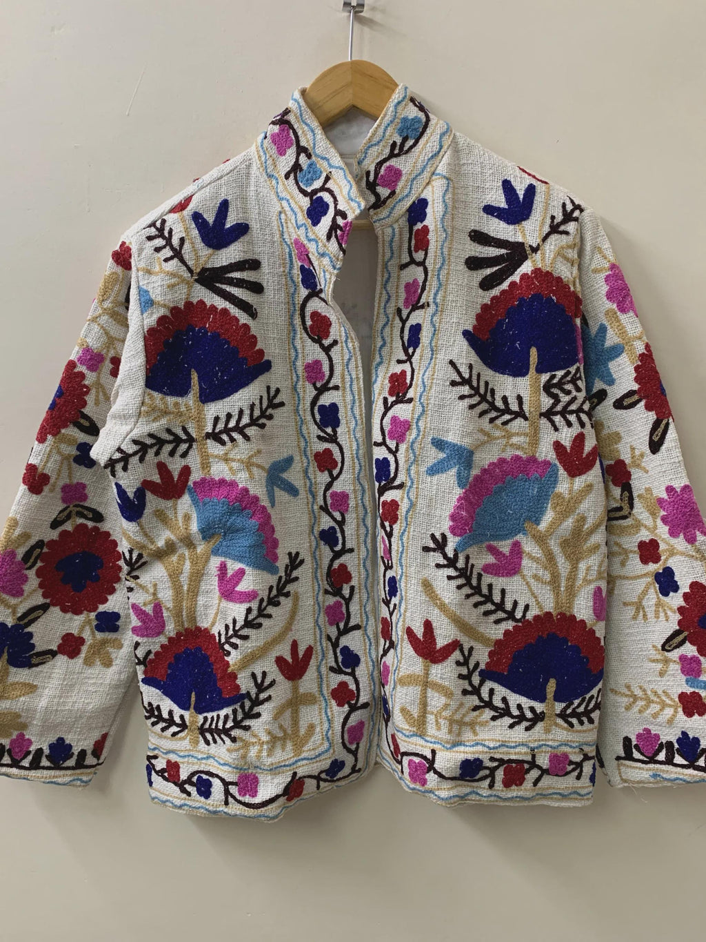 Velvet Suzani Jacket: Embroidered Floral Design, Silk Lined Bohozani