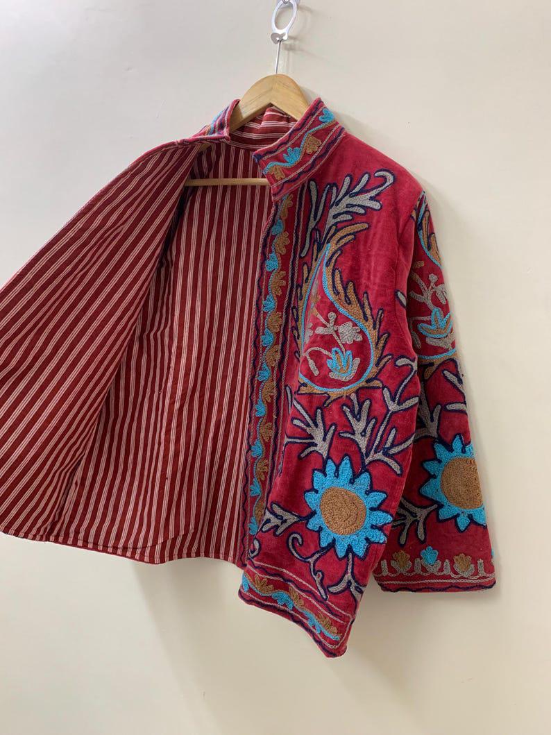 Handmade Velvet Suzani Jacket | Embroidered Floral Uzbek Outerwear Bohozani