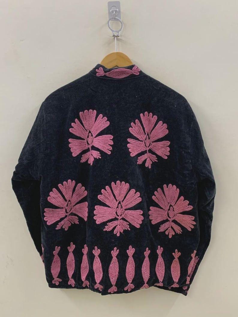 Black Velvet Embroidered Suzani Jacket | Artisan Boho Coat Bohozani