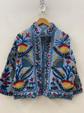 Embroidered Cotton Velvet Jacket | Floral Folk Art Boho Outerwear Bohozani
