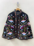 Grey Hand Embroidered Velvet Suzani Jacket – Vintage-Inspired Artisan Coat-Gift For Her Bohozani