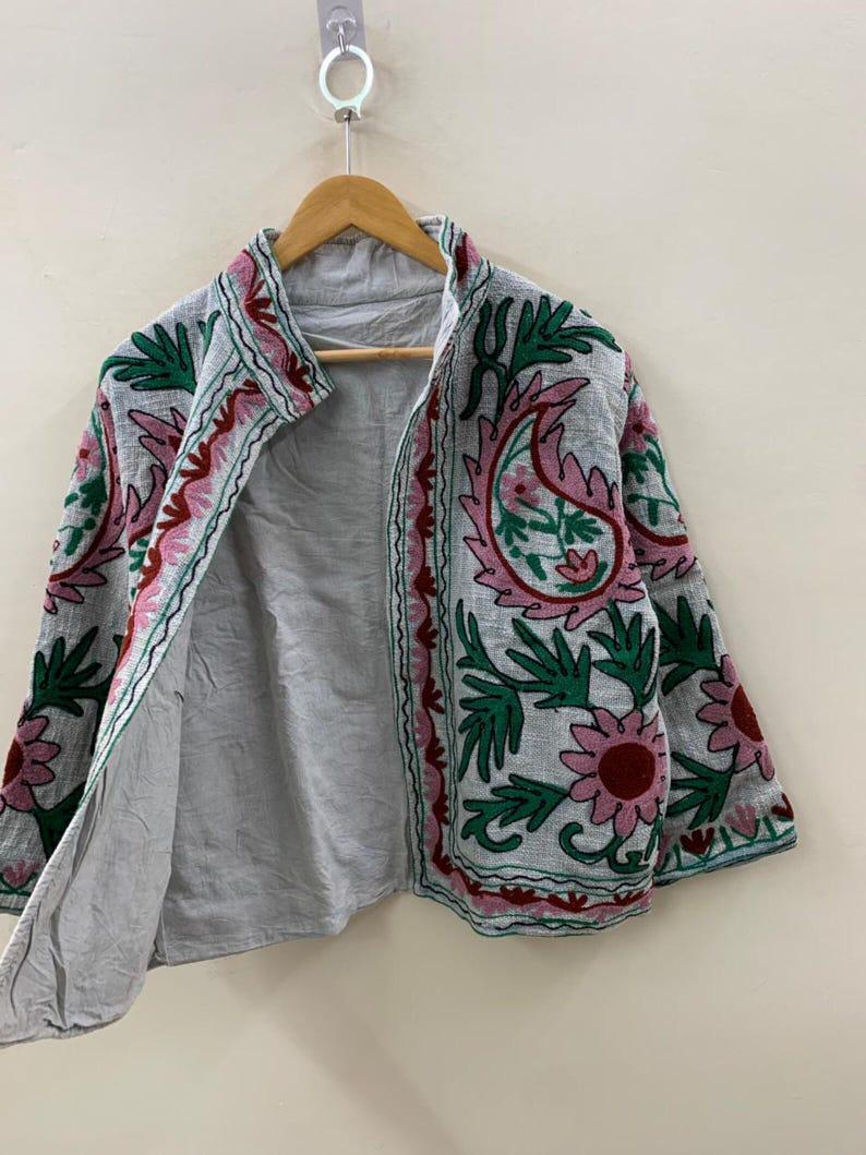 Chic Embroidered Suzani TNT Jacket | Floral Boho Cotton Coat | Gift For Her Bohozani