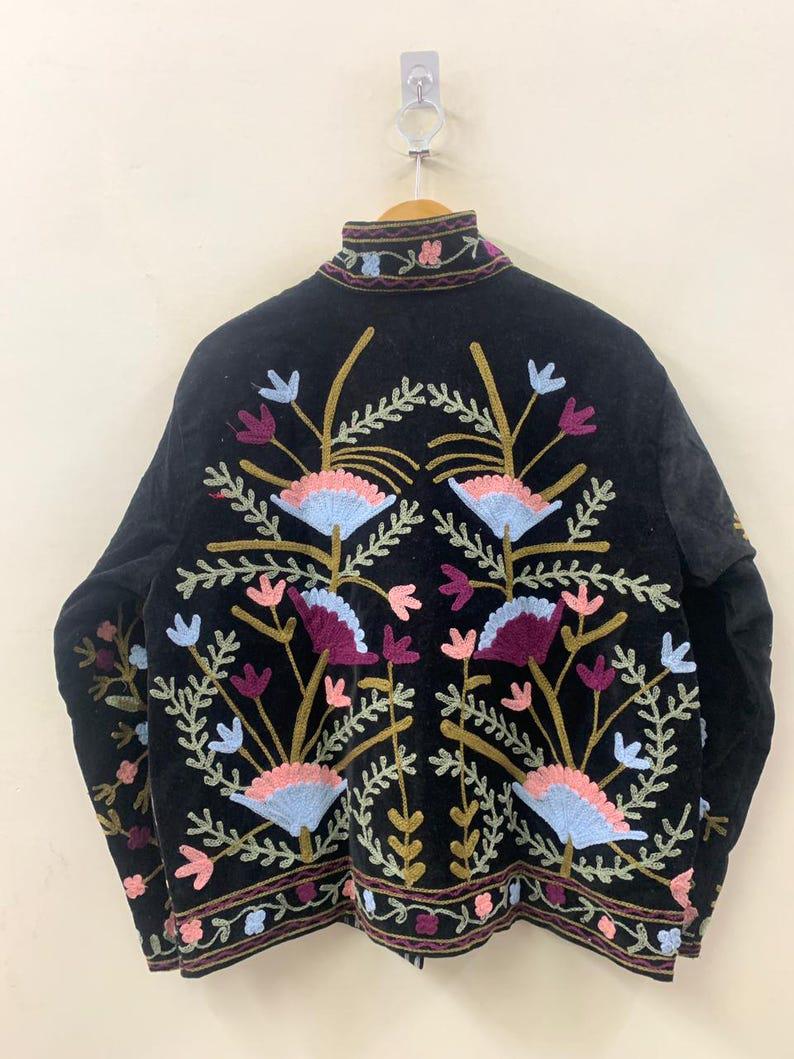 Grey Hand Embroidered Velvet Suzani Jacket – Vintage-Inspired Artisan Coat-Gift For Her Bohozani