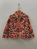 Bohemian Suzani Embroidered Cotton Jacket, Floral Folk Art Short Coat Bohozani