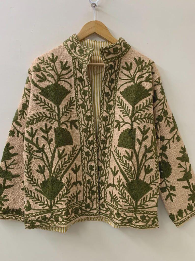 Bohemian Suzani Short Jacket | Vintage Uzbek Embroidered Kimono Coat Bohozani