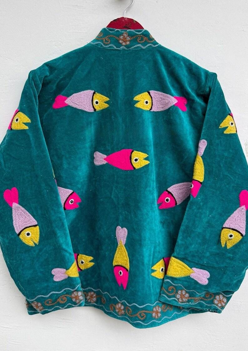 Handmade Suzani Embroidery Jacket: Indian Boho Quilted Coat Bohozani