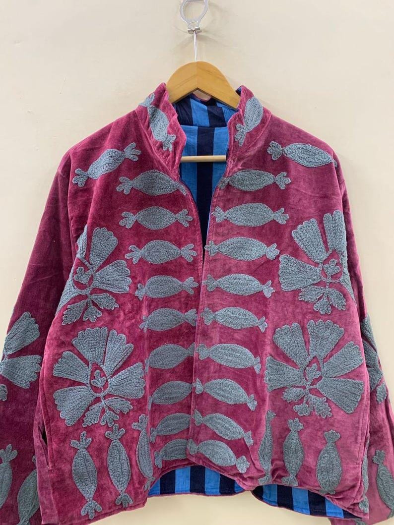 Velvet Suzani Embroidered Short Jacket | Boho Festival Statement Outerwear Bohozani
