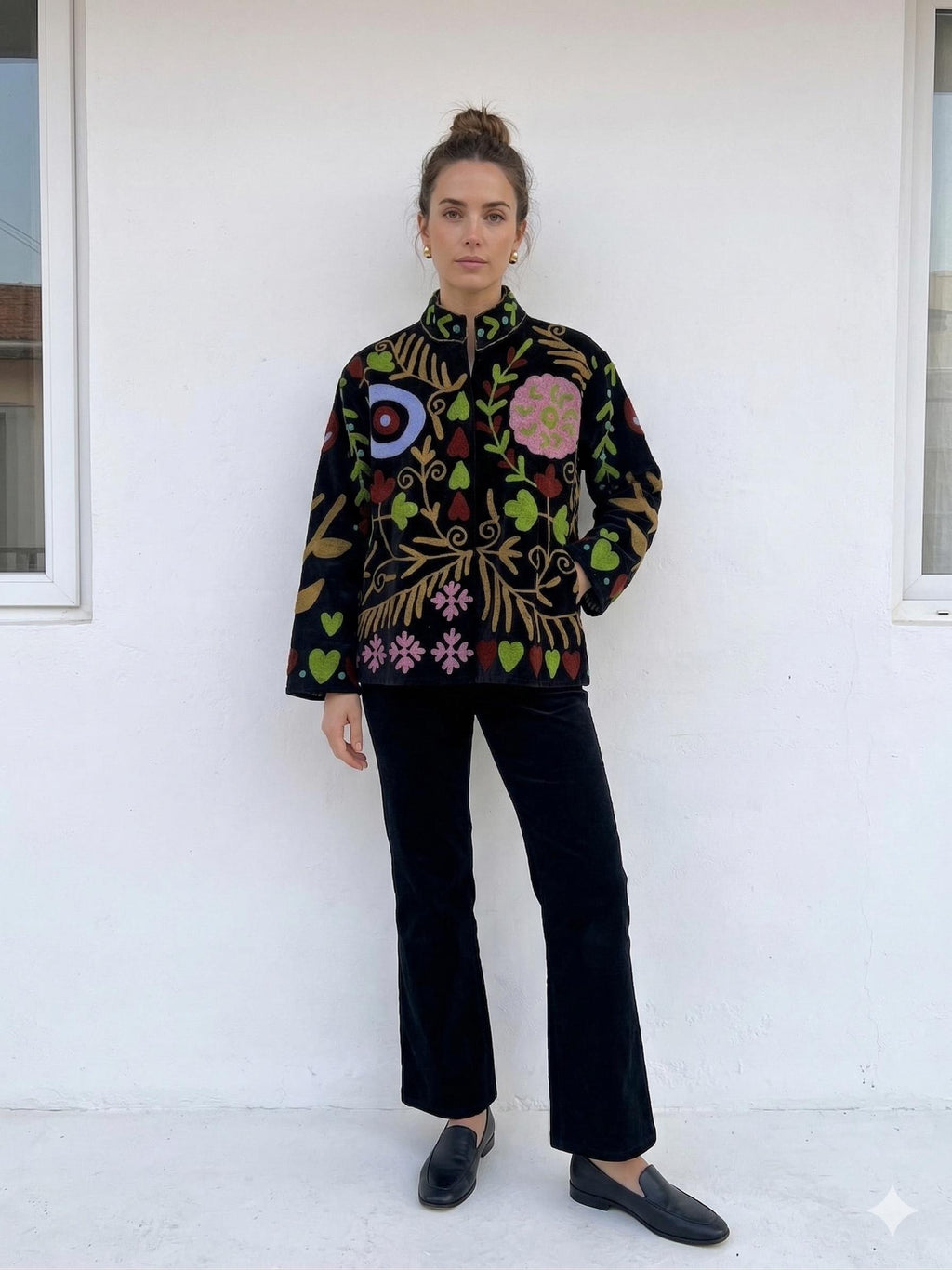 Embroidered Velvet Kimono Jacket | Suzani Floral Ethnic Outerwear Bohozani
