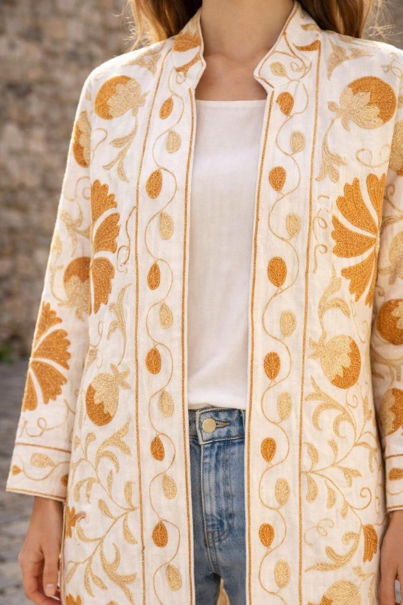 Hand Embroidered Suzani Kaftan – Organic Cotton Boho Kimono Coat Bohozani