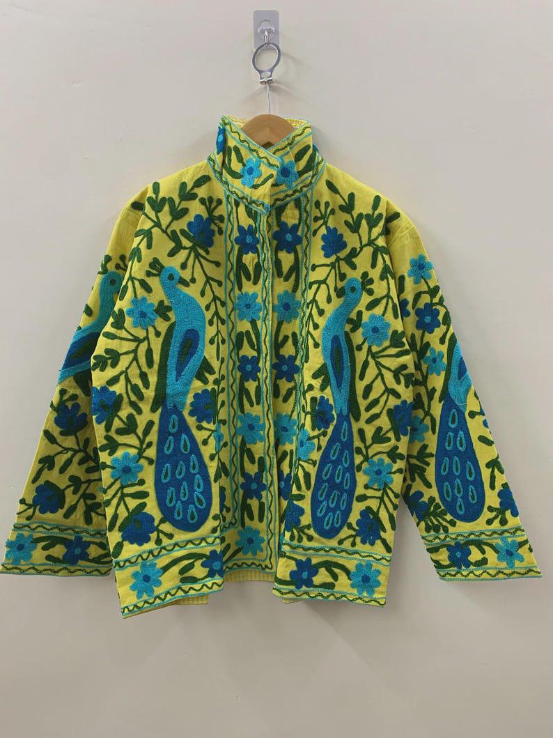 Handmade Suzani Velvet Jacket | Embroidered Peacock Floral Outerwear Bohozani