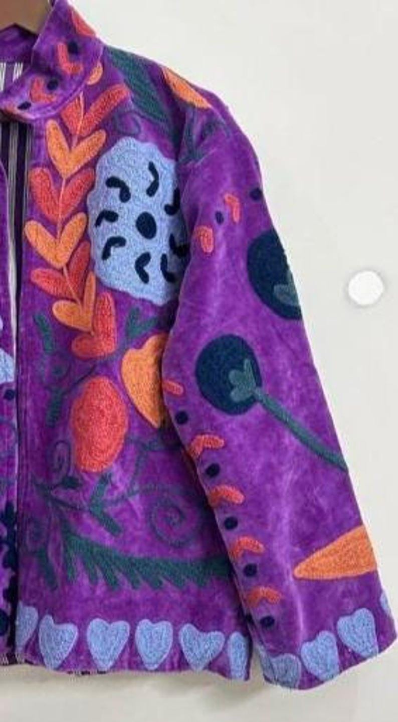 Hand-Embroidered Suzani Velvet Jacket | Boho Floral Duster Bohozani