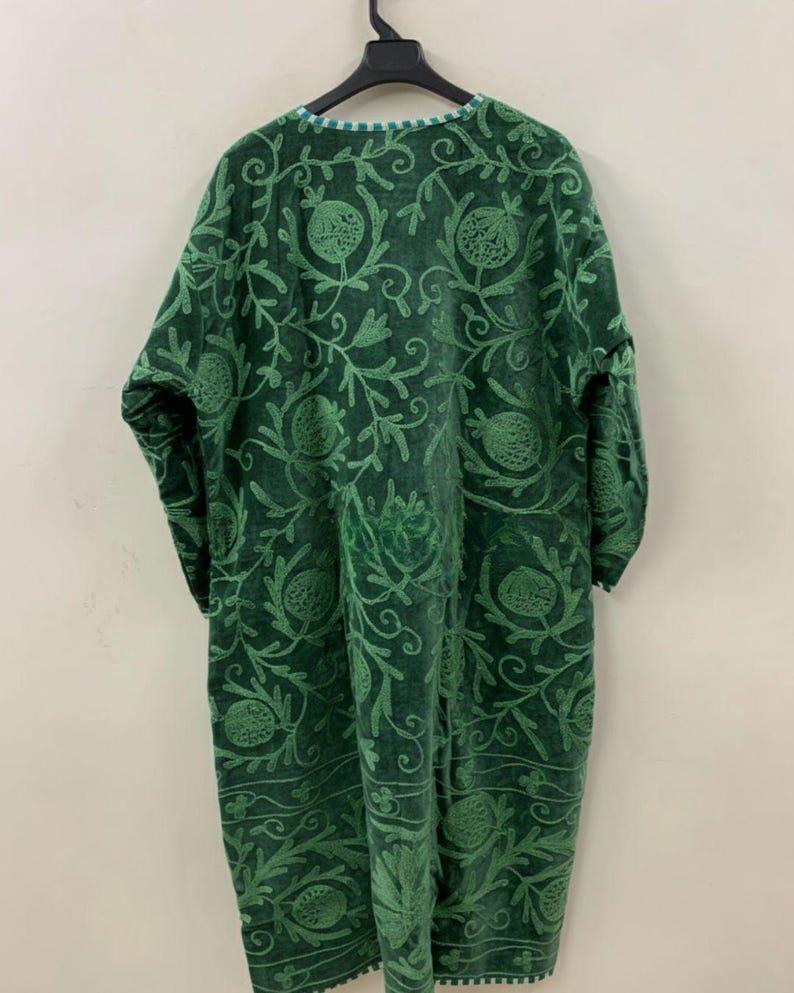 Floral Velvet Suzani Kimono Robe |Hand-Embroidered Boho Coat | Ethnic Uzbek Duster | Belted Kaftan Robe Bohozani