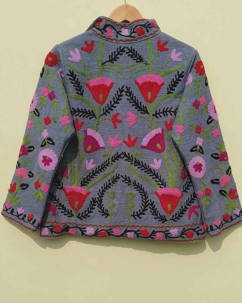 Embroidered Cotton Velvet Suzani Jacket | Bohemian Floral Folk Art Outerwear Bohozani