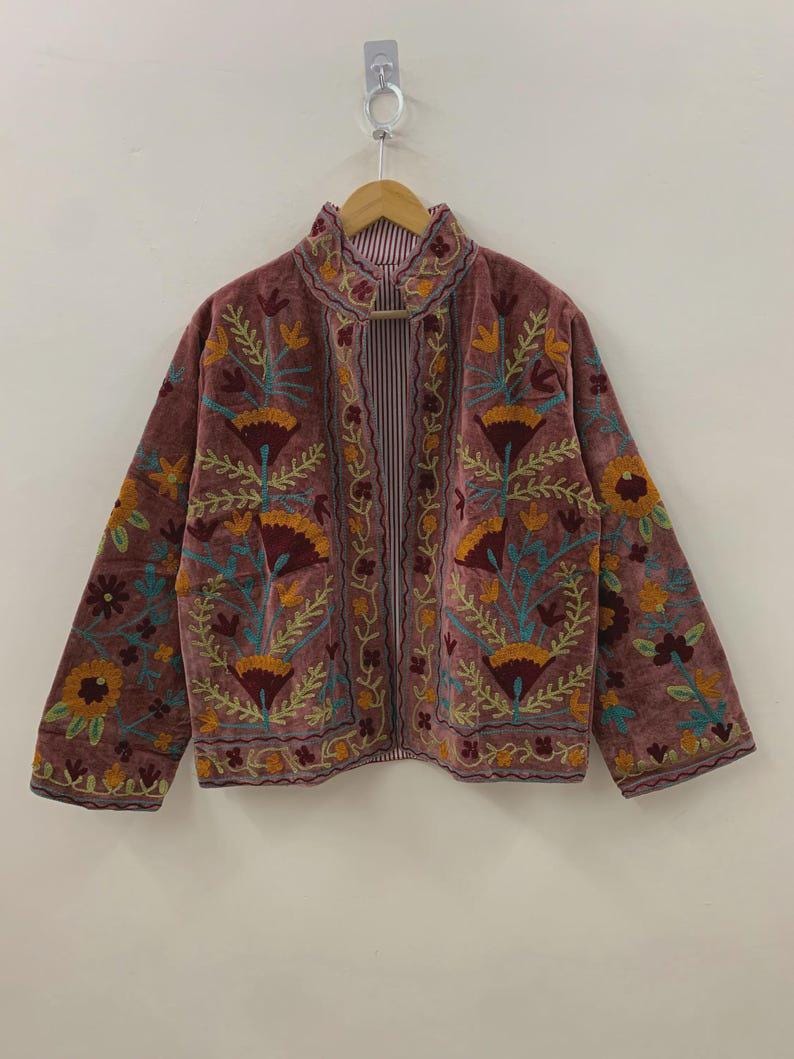Unique Handmade Velvet Suzani Embroidered Jacket Bohozani