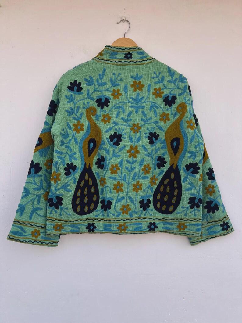 Peacock Embroidered Suzani Jacket | Vibrant Boho Duster | Gift For Her Bohozani