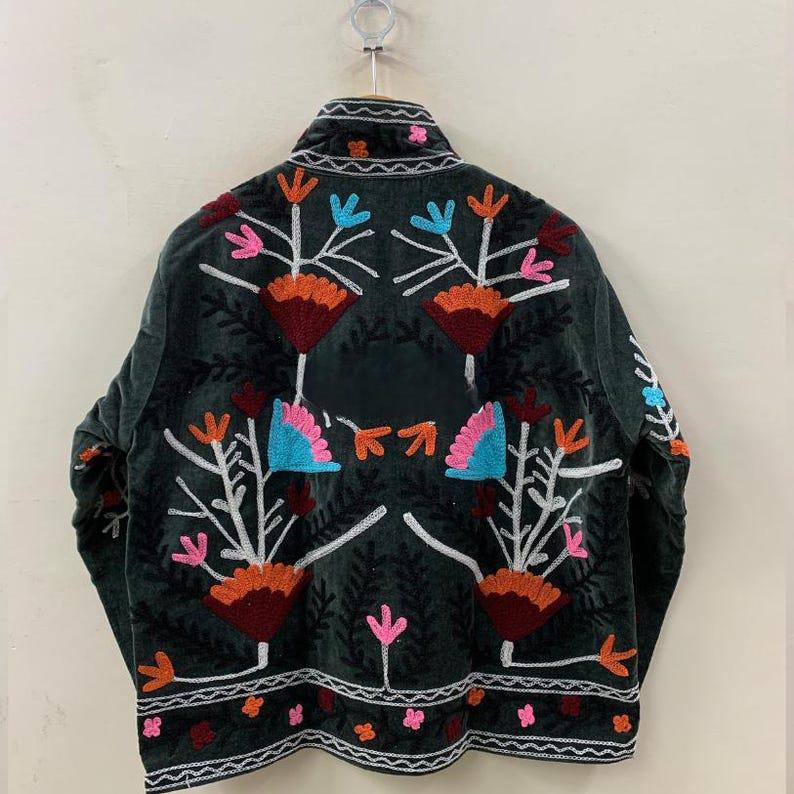 Suzani Embroidered Velvet Cropped Jacket | Bohemian Festival Coat Bohozani