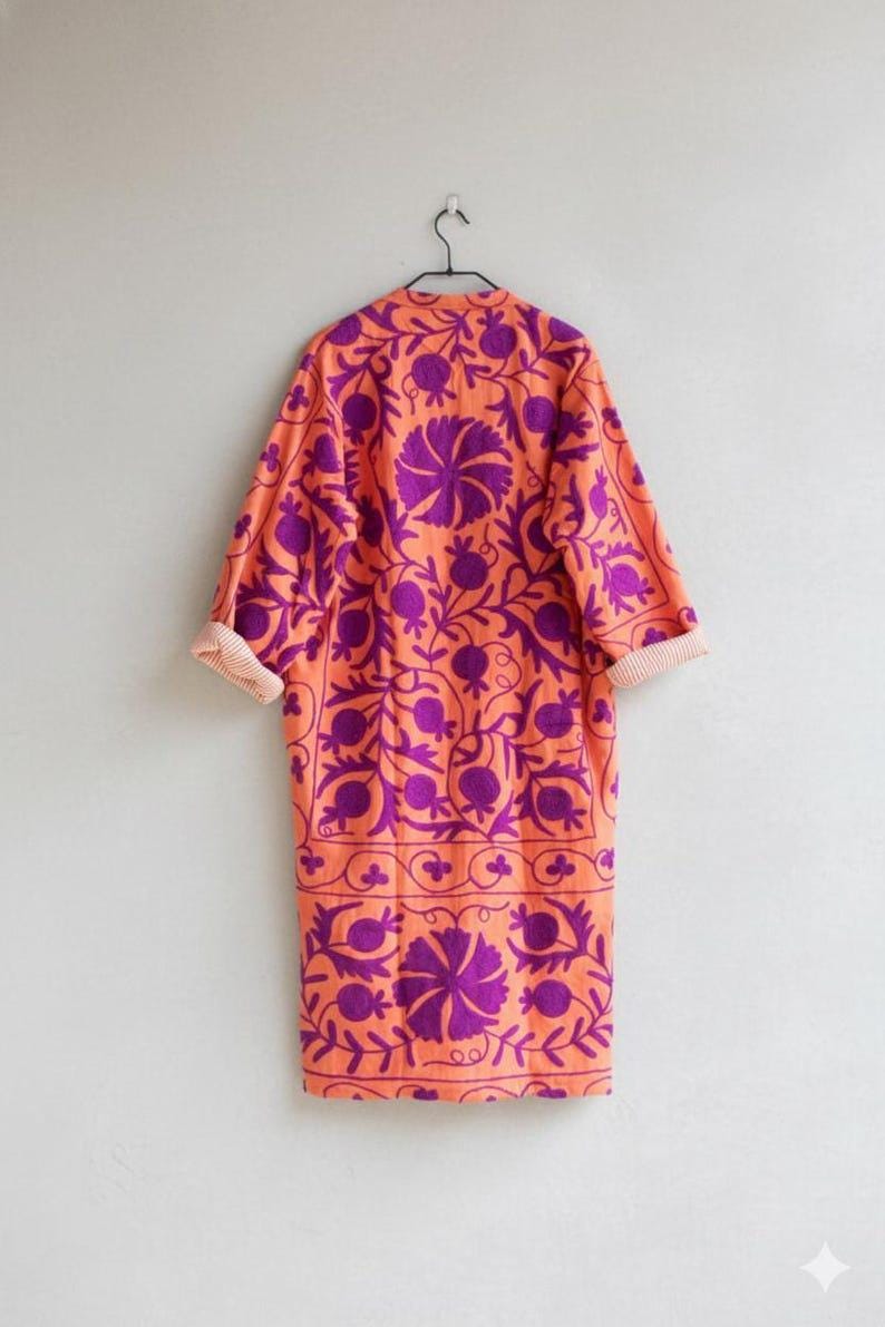 Velvet Suzani Kimono Jacket | Hand-Embroidered Boho Coat, Ethnic Uzbek Duster Bohozani