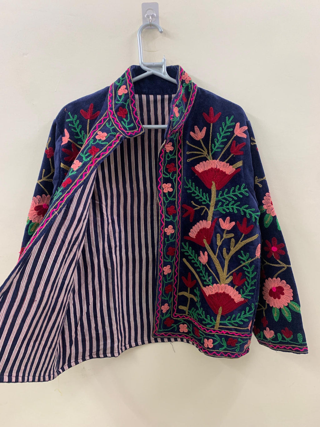 Handmade Velvet Suzani Jacket, Floral Embroidered Bohemian Kimono Coat Bohozani
