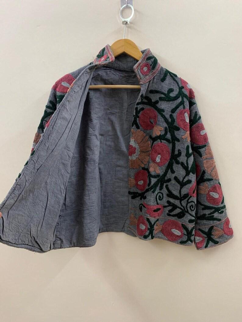 Vintage Cotton Suzani Embroidered Jacket | Floral Boho Statement Outerwear Bohozani