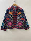 Embroidered Suzani Suede Jacket, Bohemian Floral Folk Art Coat Bohozani