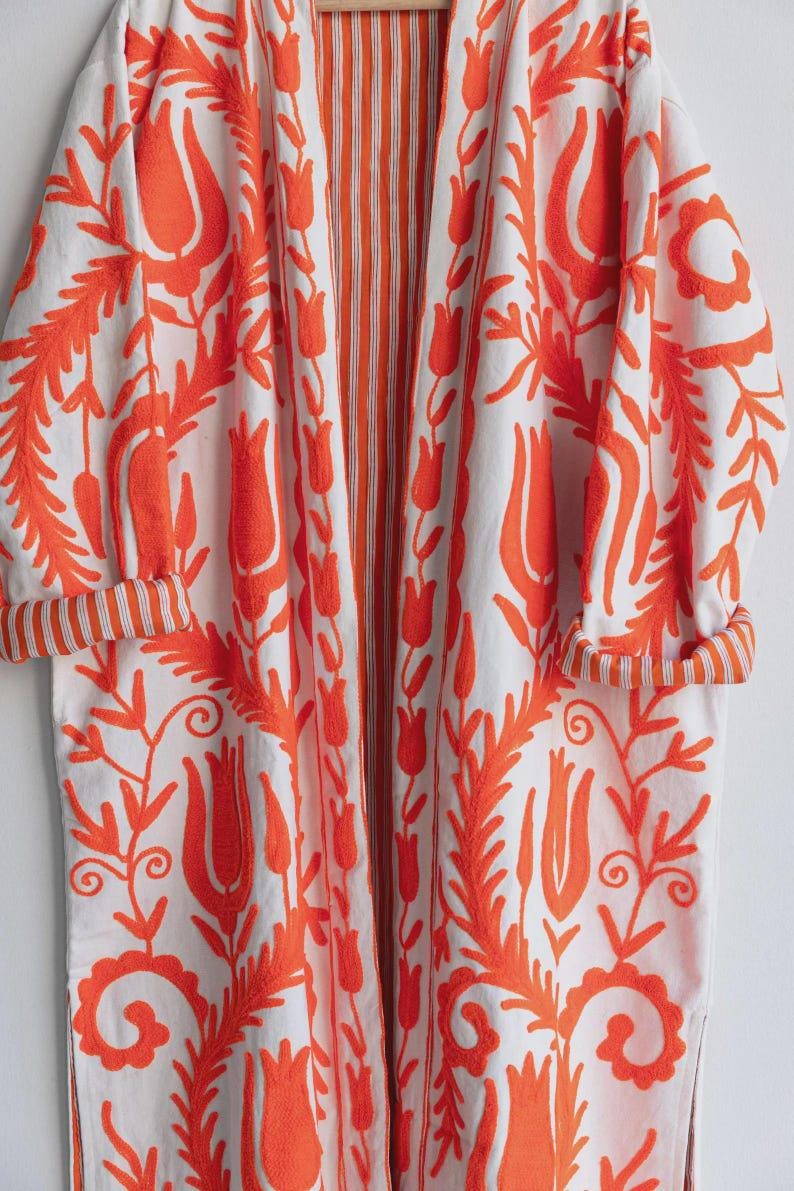 Hand-Embroidered Suzani Velvet Kimono Robe | Boho Floral Festival Jacket Bohozani