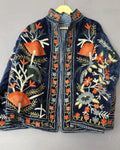 Blue Velvet Suzani Embroidered Jacket | Boho Floral Coat Bohozani