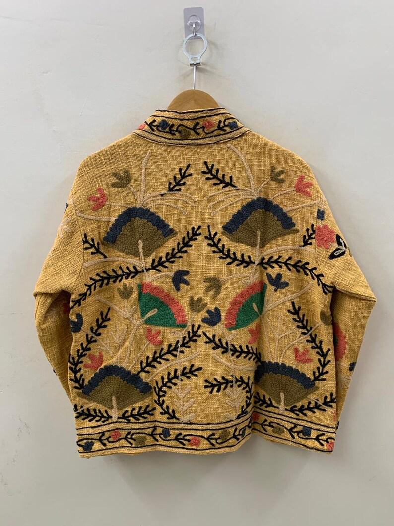 Yellow Embroidered Suzani Jacket, Floral Boho TNT Cotton Blend Coat, Gift For Her Bohozani