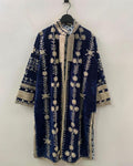 Blue Velvet Suzani Kimono Jacket | Hand-Embroidered Boho Coat, Uzbek Duster, Belted Kaftan Robe Bohozani
