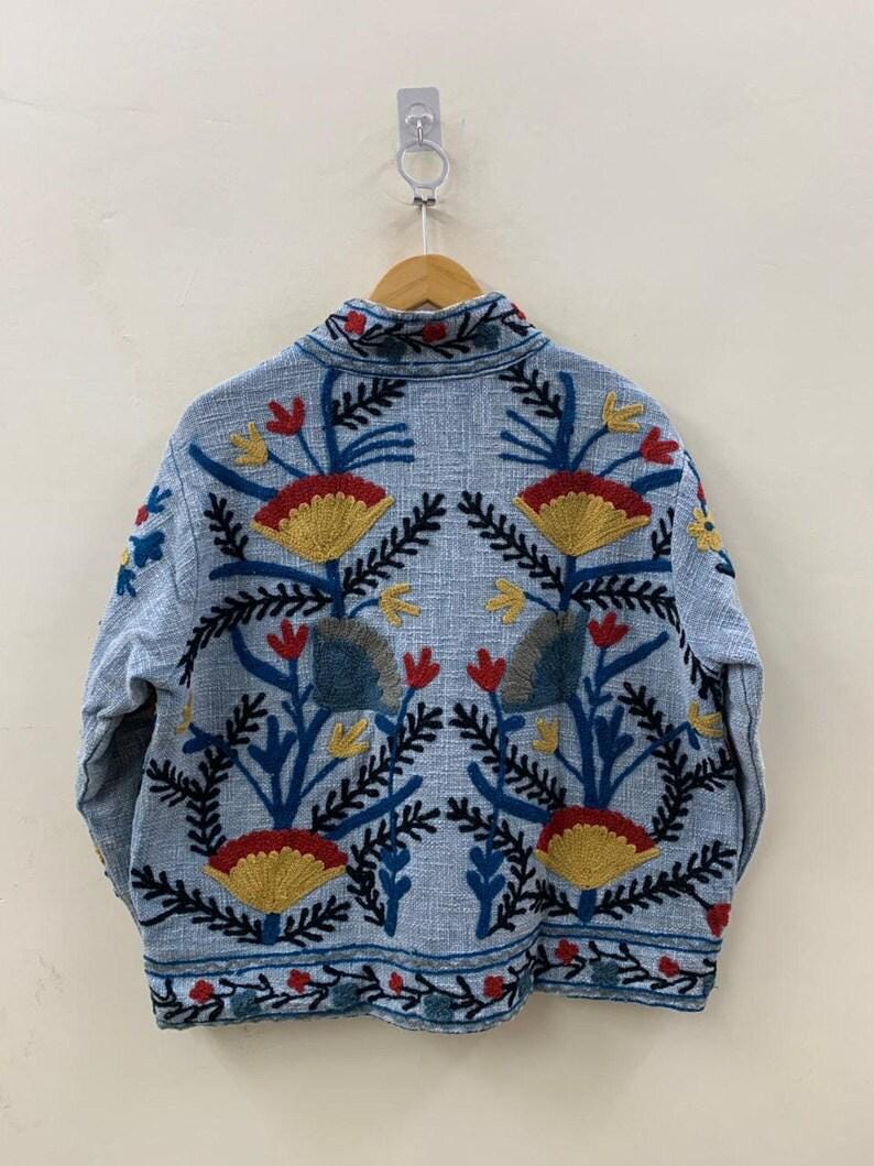 Embroidered Cotton Velvet Jacket | Floral Folk Art Boho Outerwear Bohozani