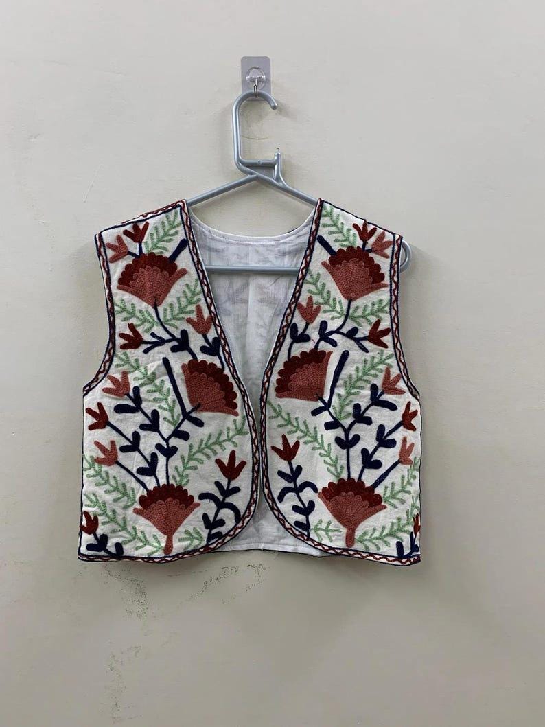 Embroidered Suzani Velvet Vest | Boho Floral Waistcoat, Handmade Ethnic Jacket Bohozani