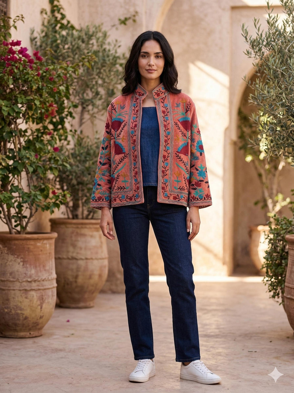 Suzani Embroidered Velvet Jacket | Handmade Short Bohemian Coat | Ethnic Kimono Outerwear Bohozani