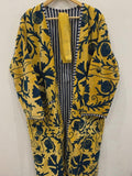 Hand-Embroidered Yellow Velvet Suzani Kimono Robe | Boho Duster Coat Bohozani