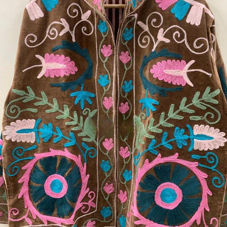 Handmade Suzani Velvet Cropped Jacket | Embroidered Floral Bohemian Coat |Gift For Her Bohozani