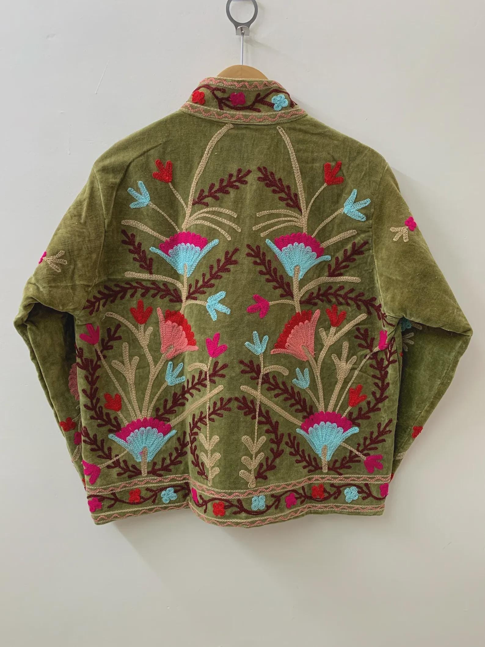 Vintage Suzani Velvet Jacket | Uzbek Floral Embroidered Boho Coat Bohozani