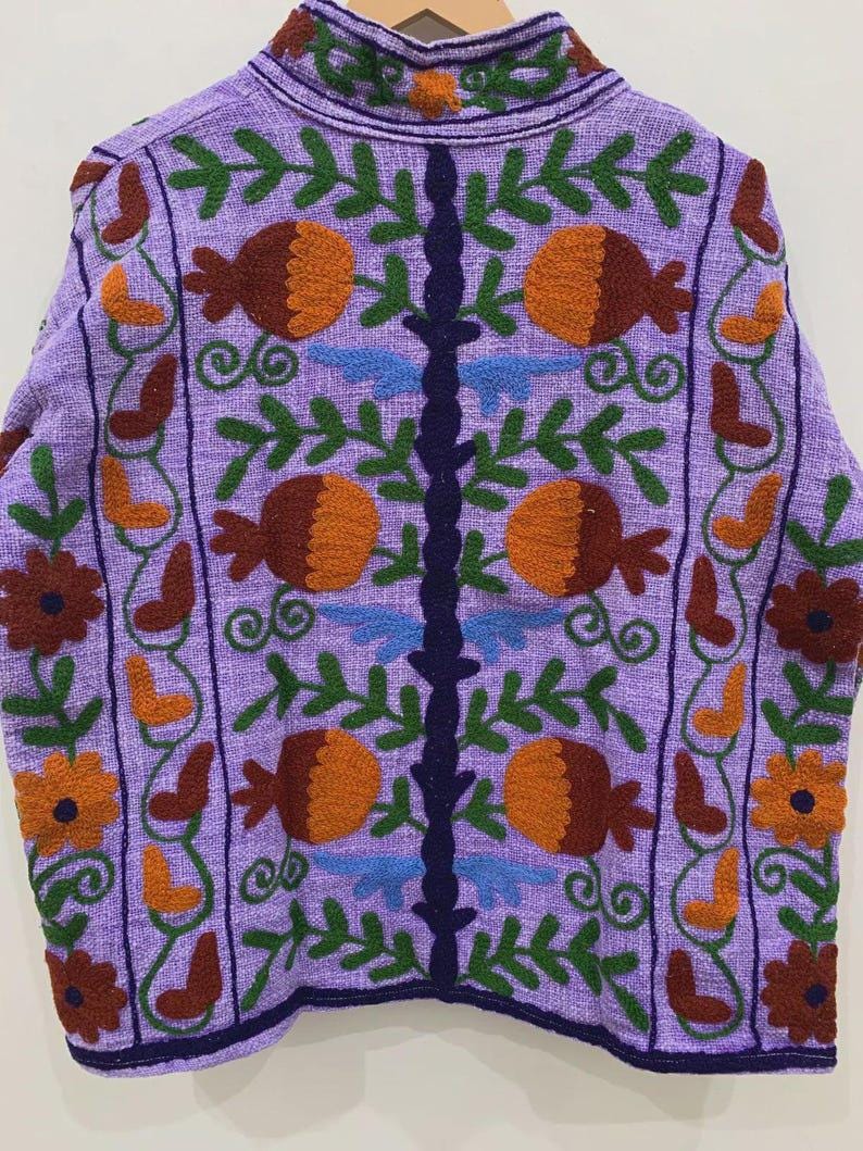 Embroidered Cotton Velvet Jacket | Floral Folk Art Boho Style Coat Bohozani