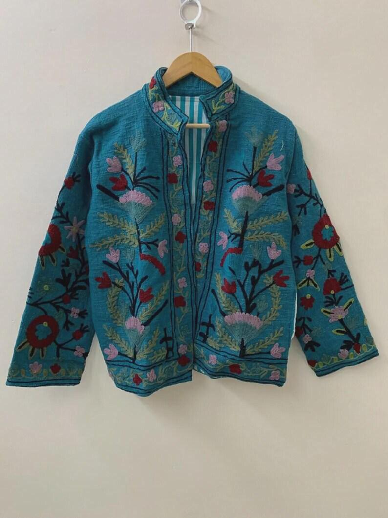 Chic Embroidered Suzani TNT Jacket | Floral Boho Cotton Coat | Gift For Her Bohozani