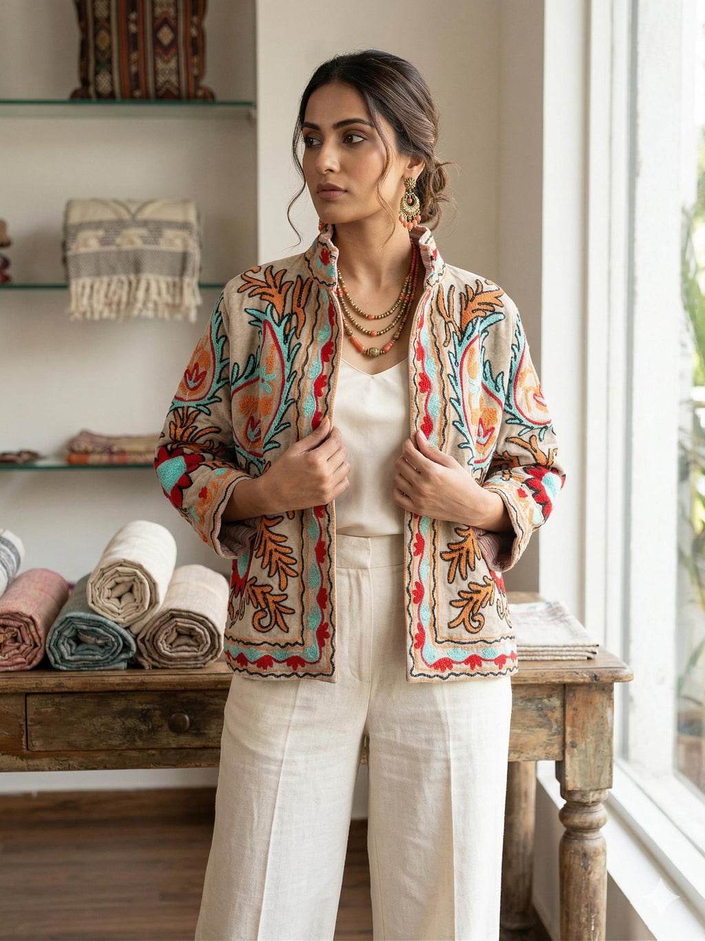 Handmade Velvet Suzani Embroidered Jacket Bohozani